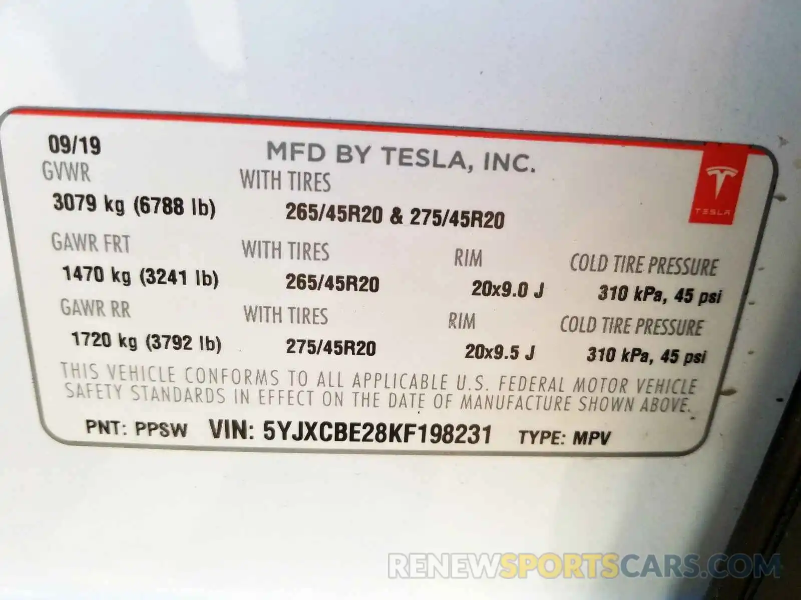 10 Photograph of a damaged car 5YJXCBE28KF198231 TESLA MODEL X 2019