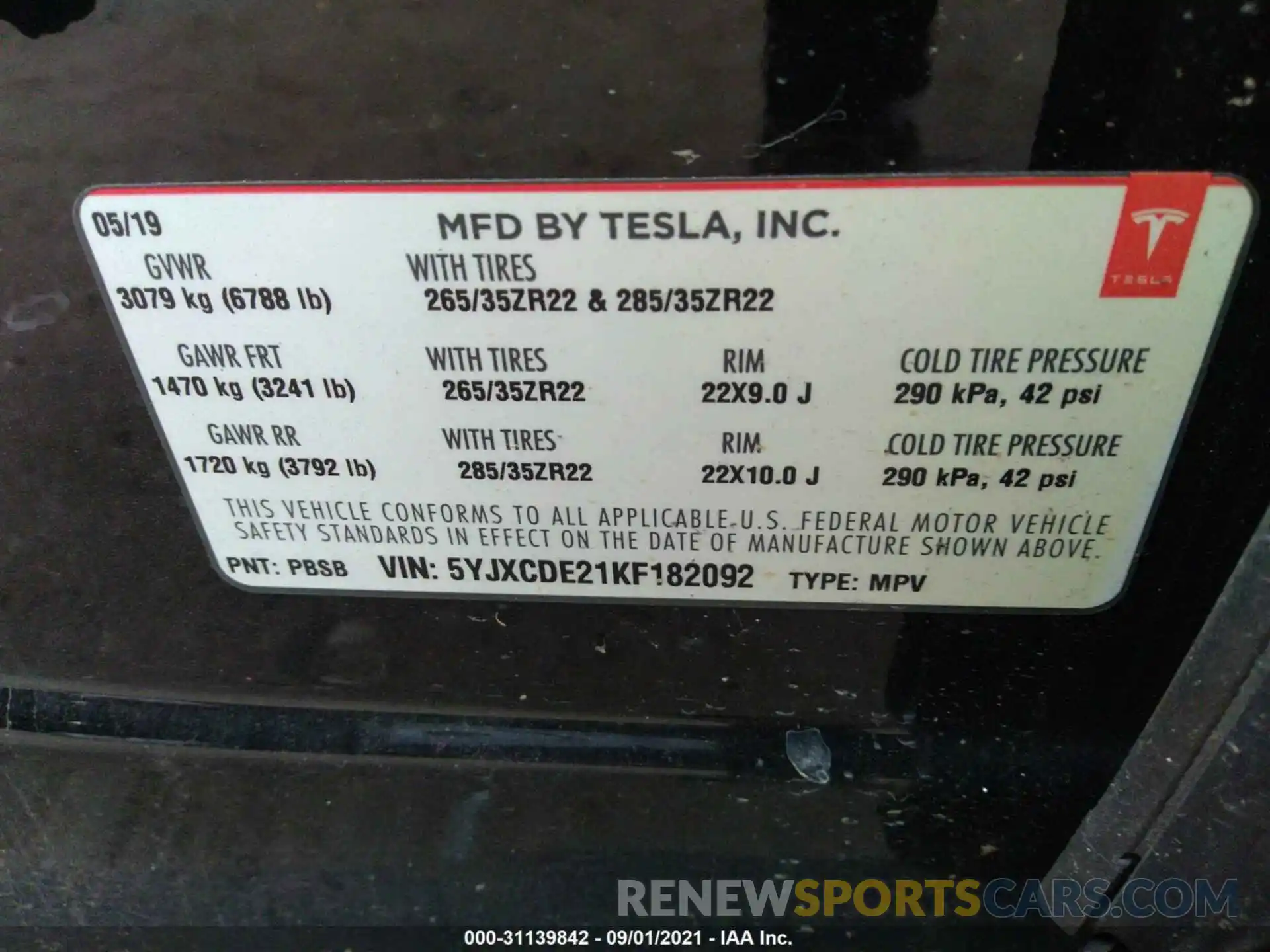 9 Фотография поврежденного автомобиля 5YJXCDE21KF182092 TESLA MODEL X 2019