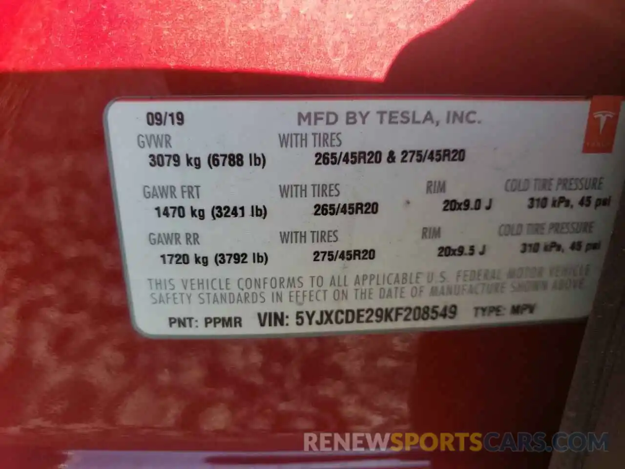 10 Photograph of a damaged car 5YJXCDE29KF208549 TESLA MODEL X 2019