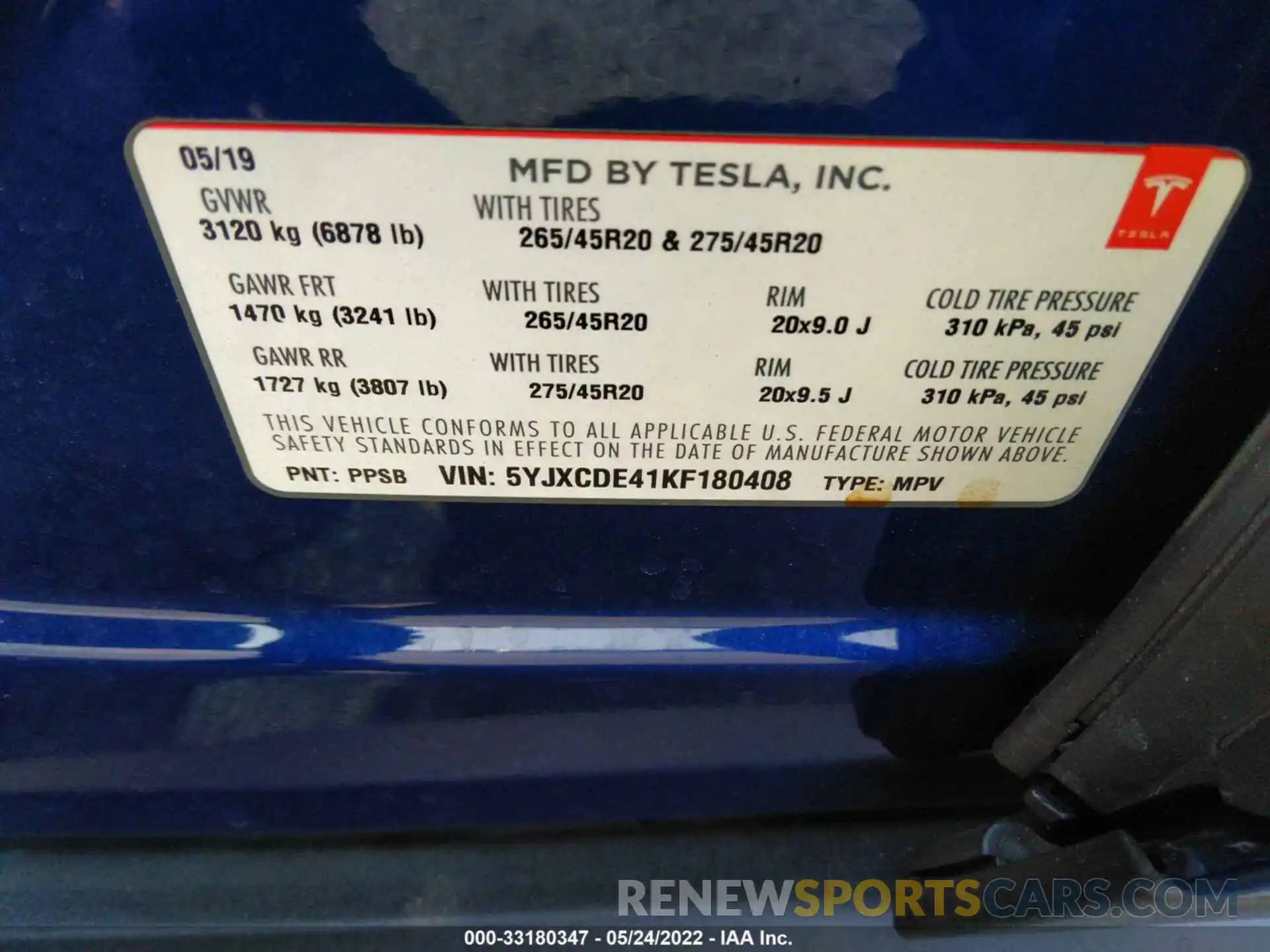 9 Photograph of a damaged car 5YJXCDE41KF180408 TESLA MODEL X 2019