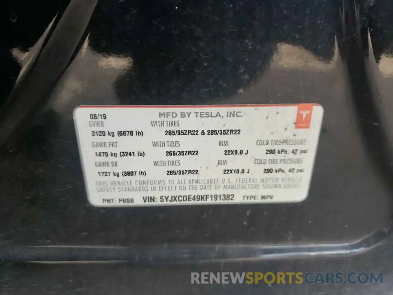 10 Photograph of a damaged car 5YJXCDE49KF191382 TESLA MODEL X 2019