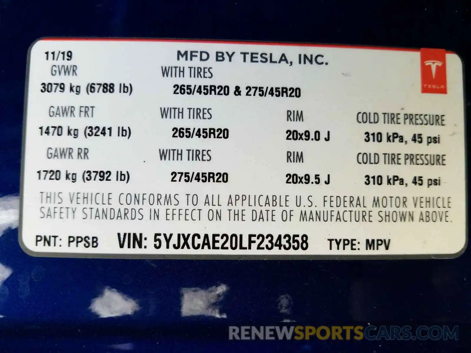 10 Фотография поврежденного автомобиля 5YJXCAE20LF234358 TESLA MODEL X 2020