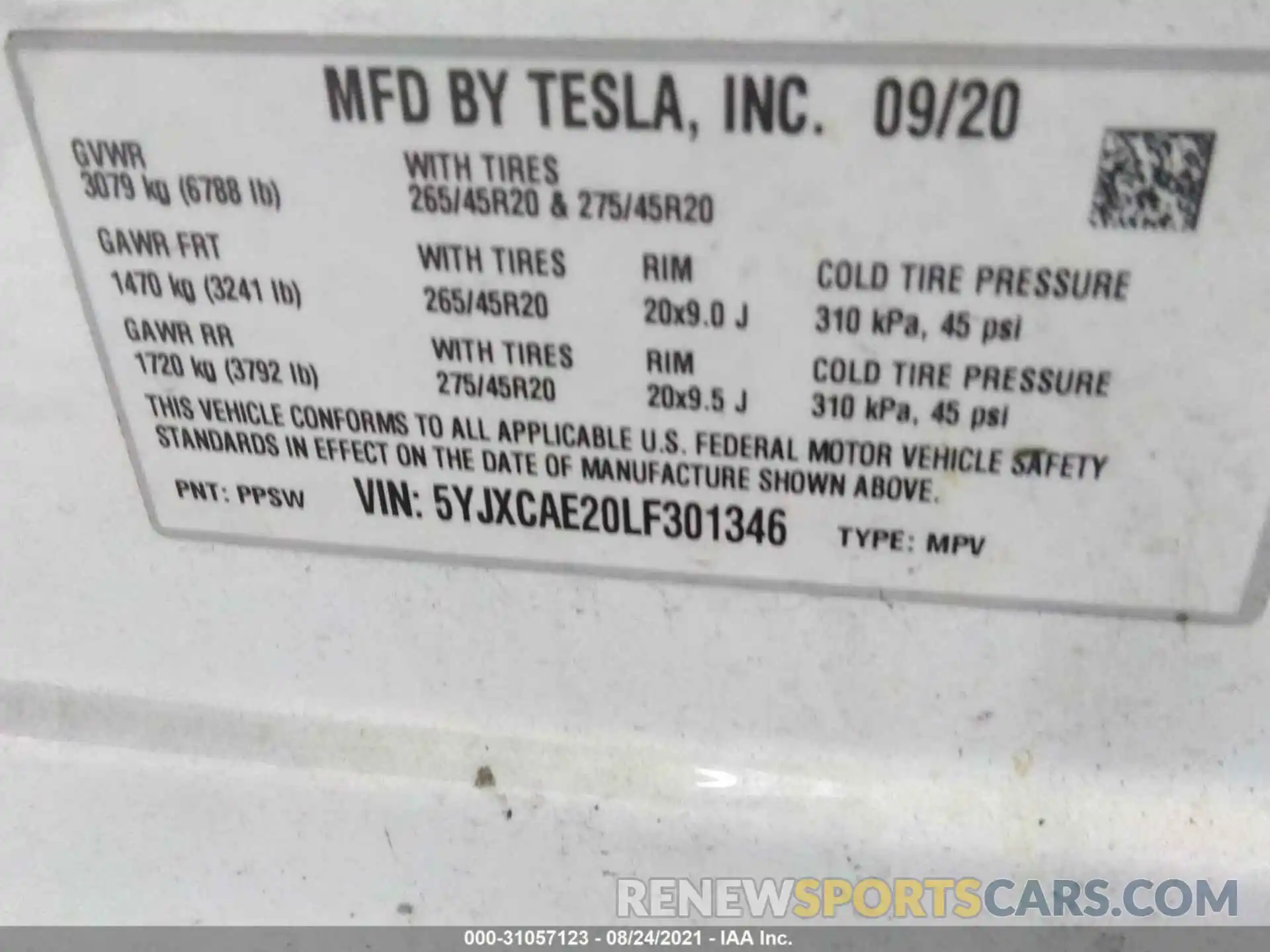 9 Photograph of a damaged car 5YJXCAE20LF301346 TESLA MODEL X 2020