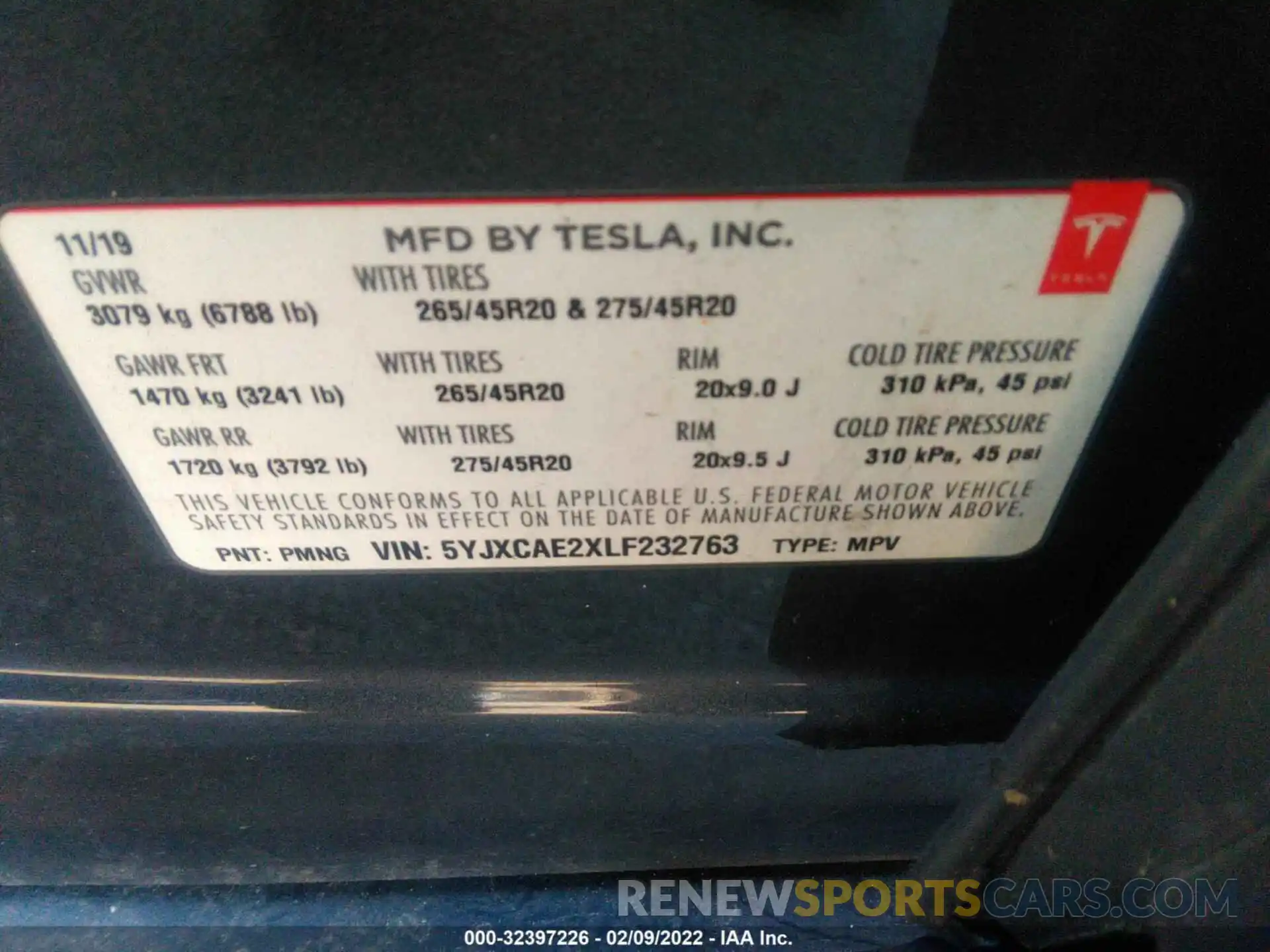 9 Фотография поврежденного автомобиля 5YJXCAE2XLF232763 TESLA MODEL X 2020