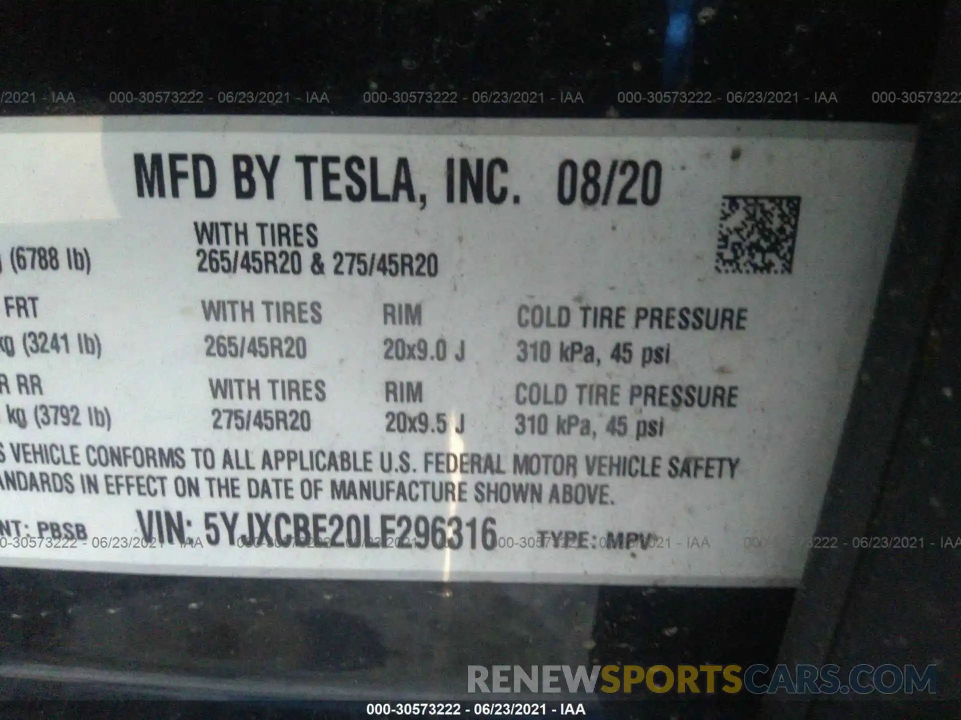 9 Photograph of a damaged car 5YJXCBE20LF296316 TESLA MODEL X 2020