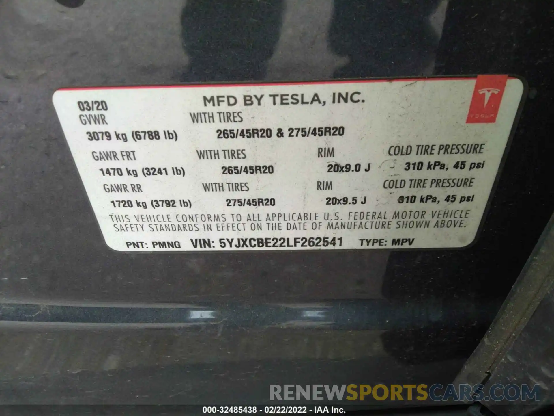 9 Фотография поврежденного автомобиля 5YJXCBE22LF262541 TESLA MODEL X 2020