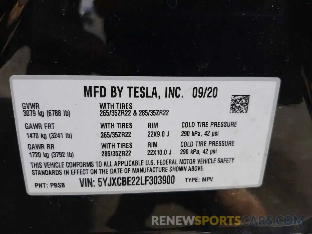 10 Photograph of a damaged car 5YJXCBE22LF303900 TESLA MODEL X 2020