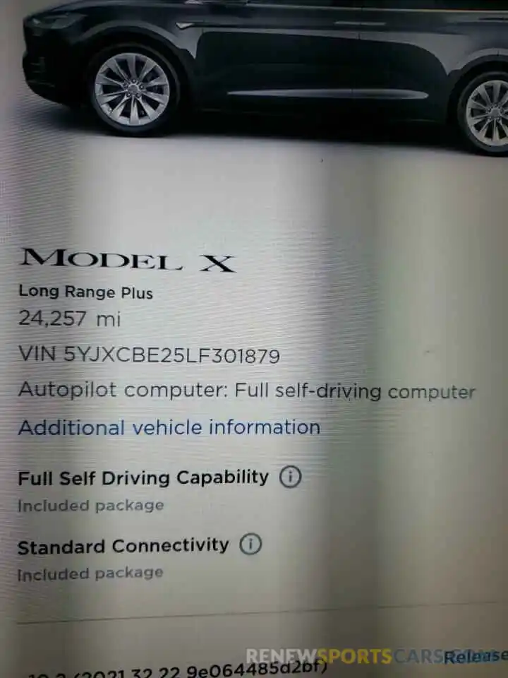 10 Фотография поврежденного автомобиля 5YJXCBE25LF301879 TESLA MODEL X 2020