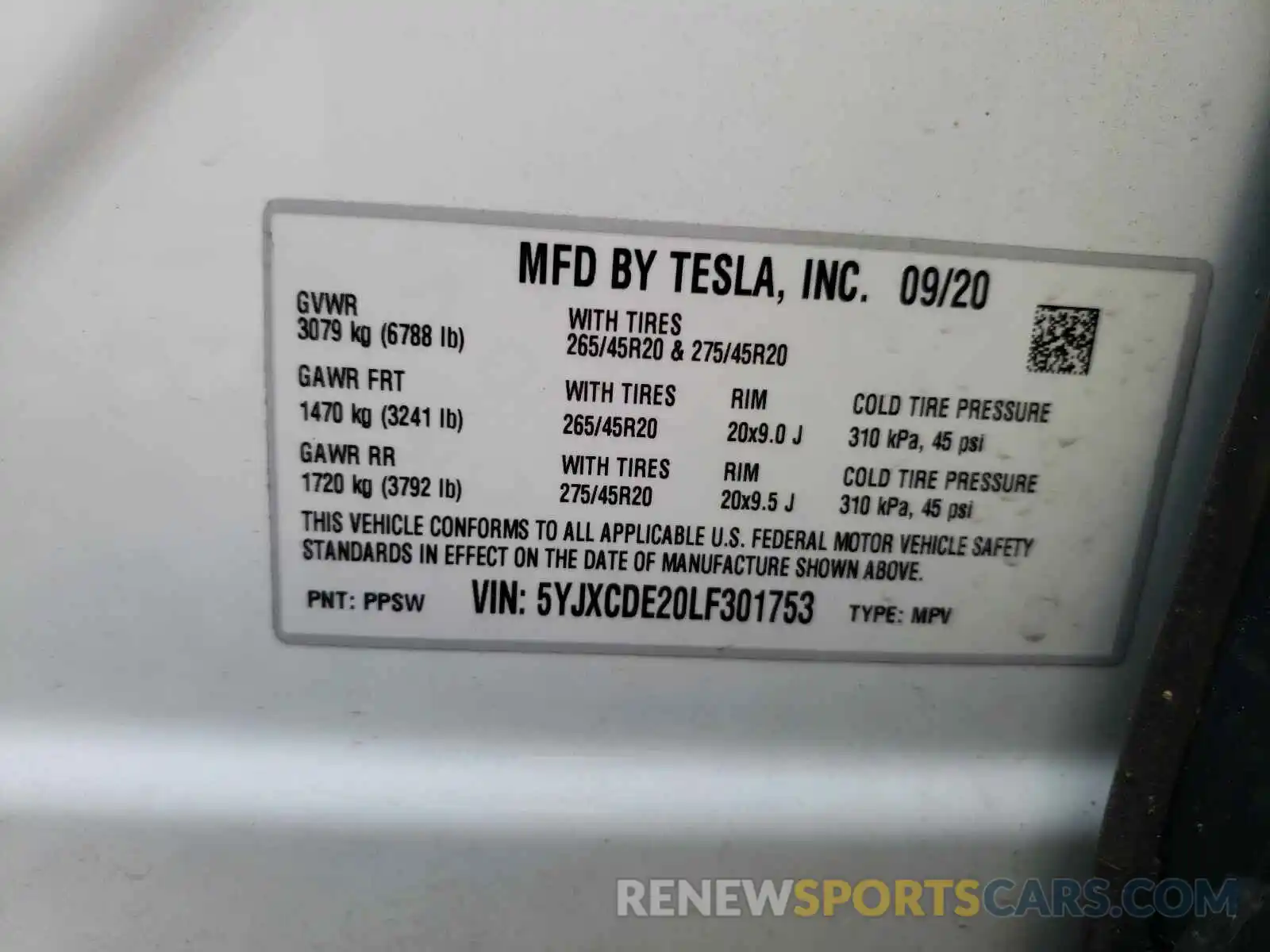 10 Photograph of a damaged car 5YJXCDE20LF301753 TESLA MODEL X 2020