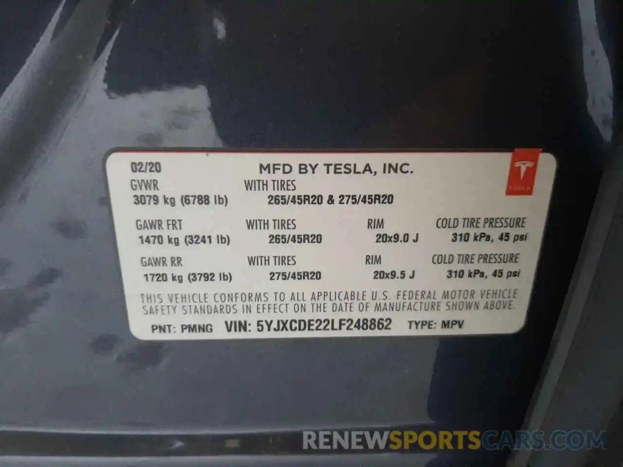 10 Photograph of a damaged car 5YJXCDE22LF248862 TESLA MODEL X 2020