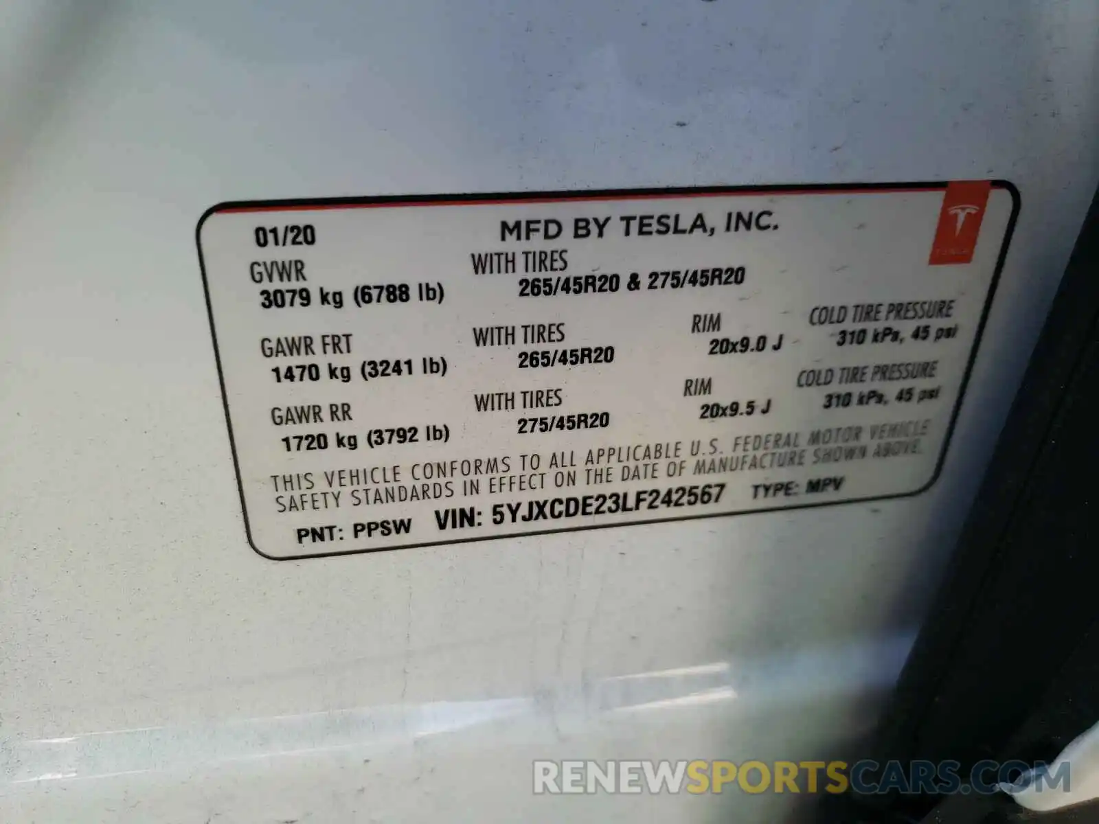 10 Фотография поврежденного автомобиля 5YJXCDE23LF242567 TESLA MODEL X 2020