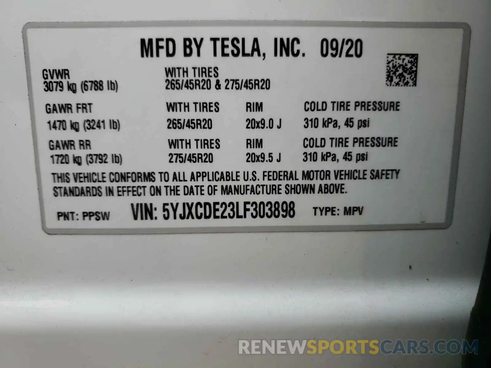 10 Photograph of a damaged car 5YJXCDE23LF303898 TESLA MODEL X 2020