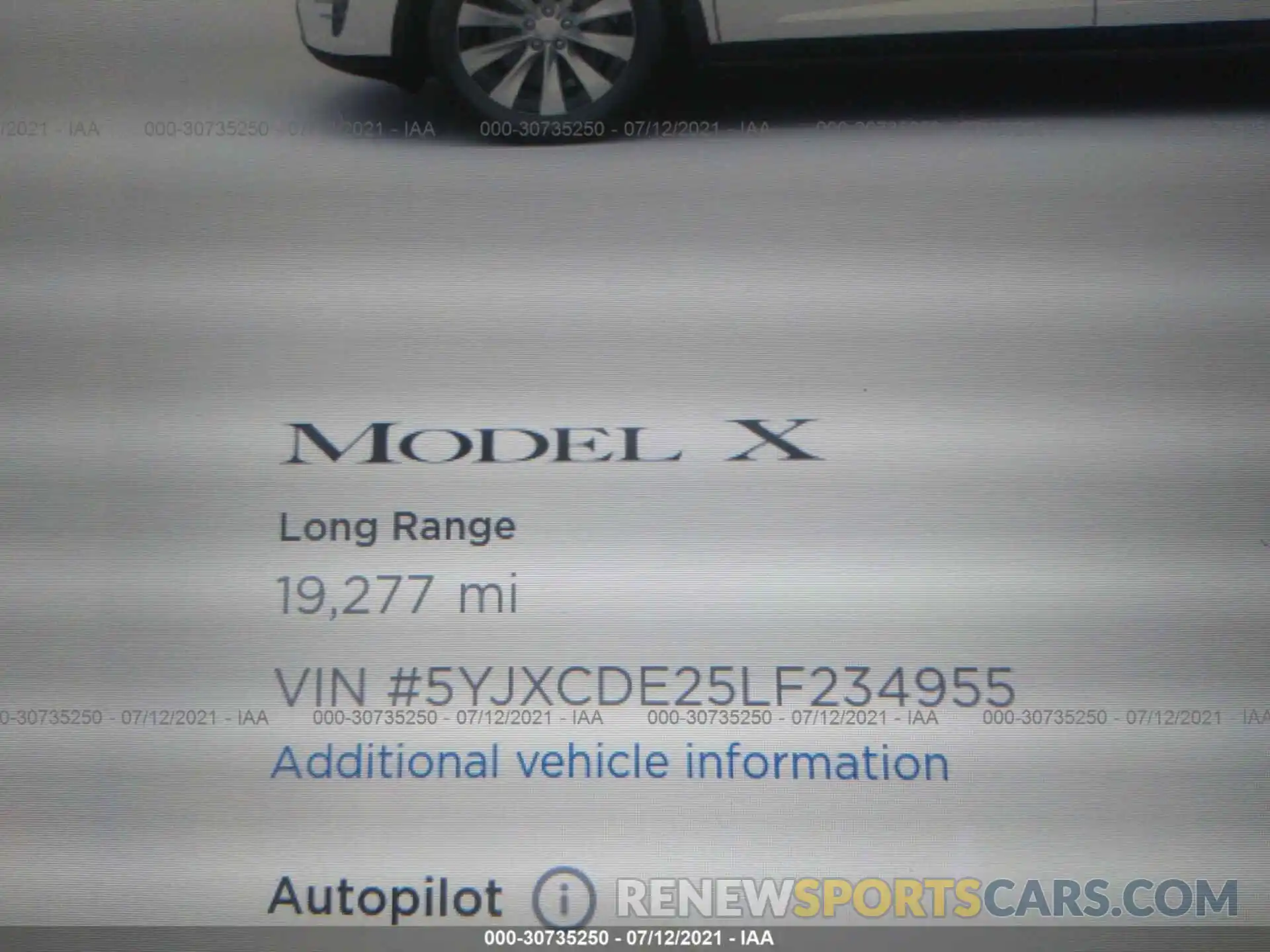 7 Фотография поврежденного автомобиля 5YJXCDE25LF234955 TESLA MODEL X 2020