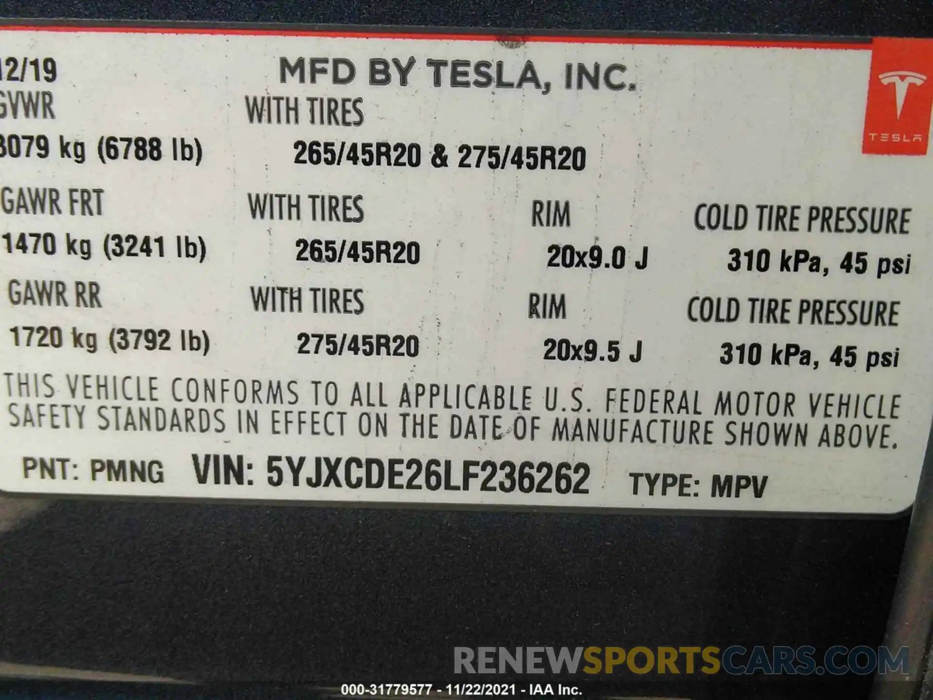 9 Фотография поврежденного автомобиля 5YJXCDE26LF236262 TESLA MODEL X 2020