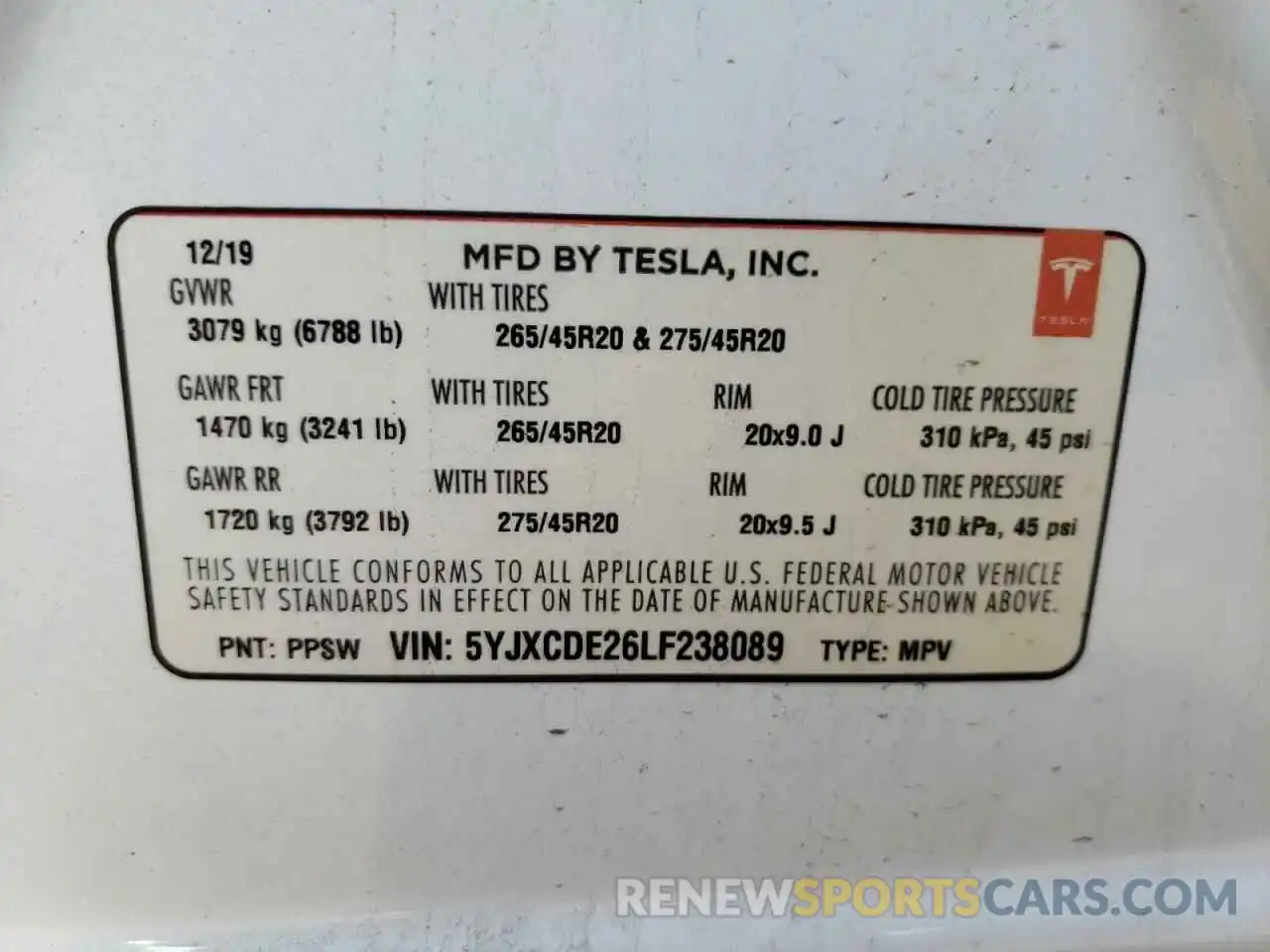 10 Photograph of a damaged car 5YJXCDE26LF238089 TESLA MODEL X 2020