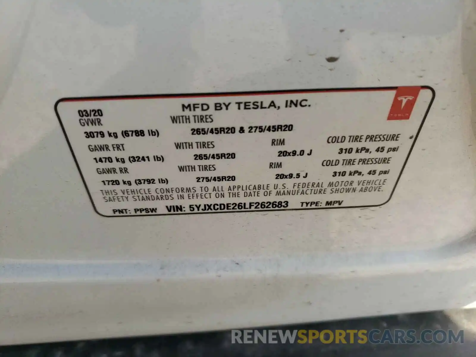 10 Photograph of a damaged car 5YJXCDE26LF262683 TESLA MODEL X 2020