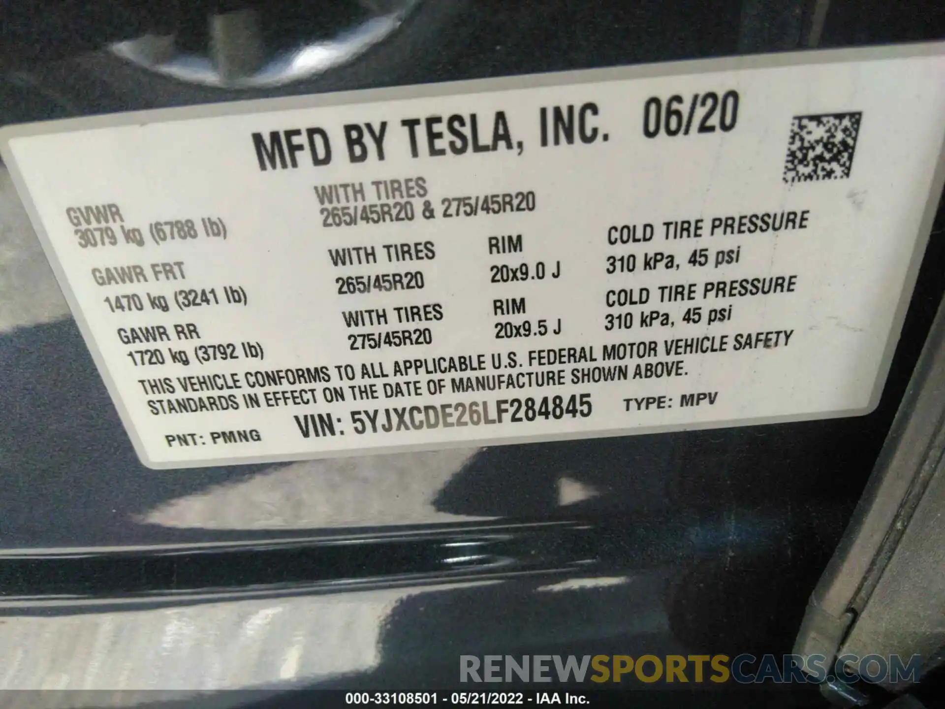 9 Фотография поврежденного автомобиля 5YJXCDE26LF284845 TESLA MODEL X 2020