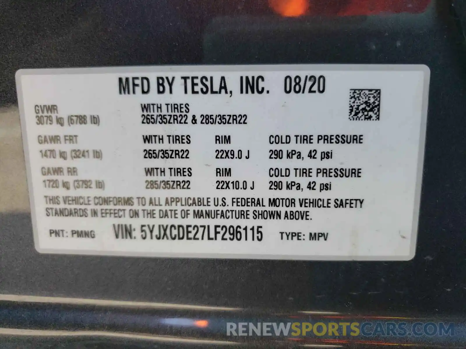 10 Photograph of a damaged car 5YJXCDE27LF296115 TESLA MODEL X 2020