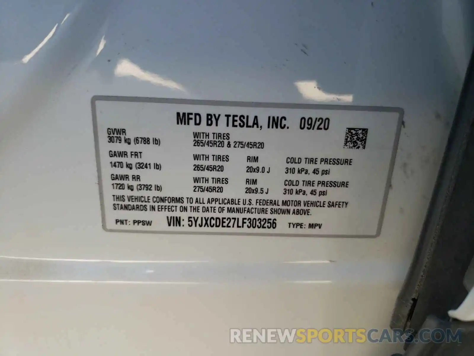 10 Фотография поврежденного автомобиля 5YJXCDE27LF303256 TESLA MODEL X 2020