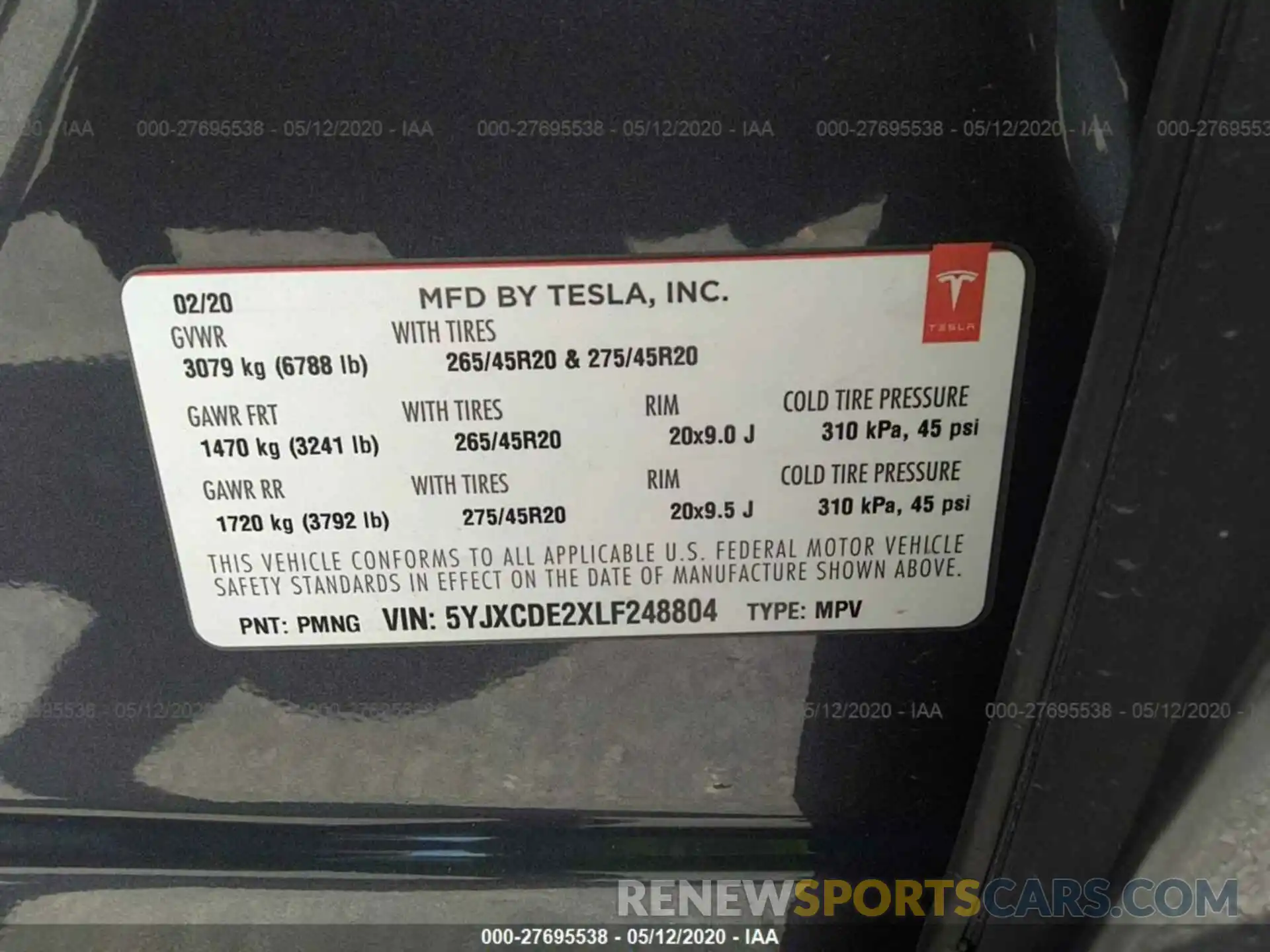 9 Фотография поврежденного автомобиля 5YJXCDE2XLF248804 TESLA MODEL X 2020