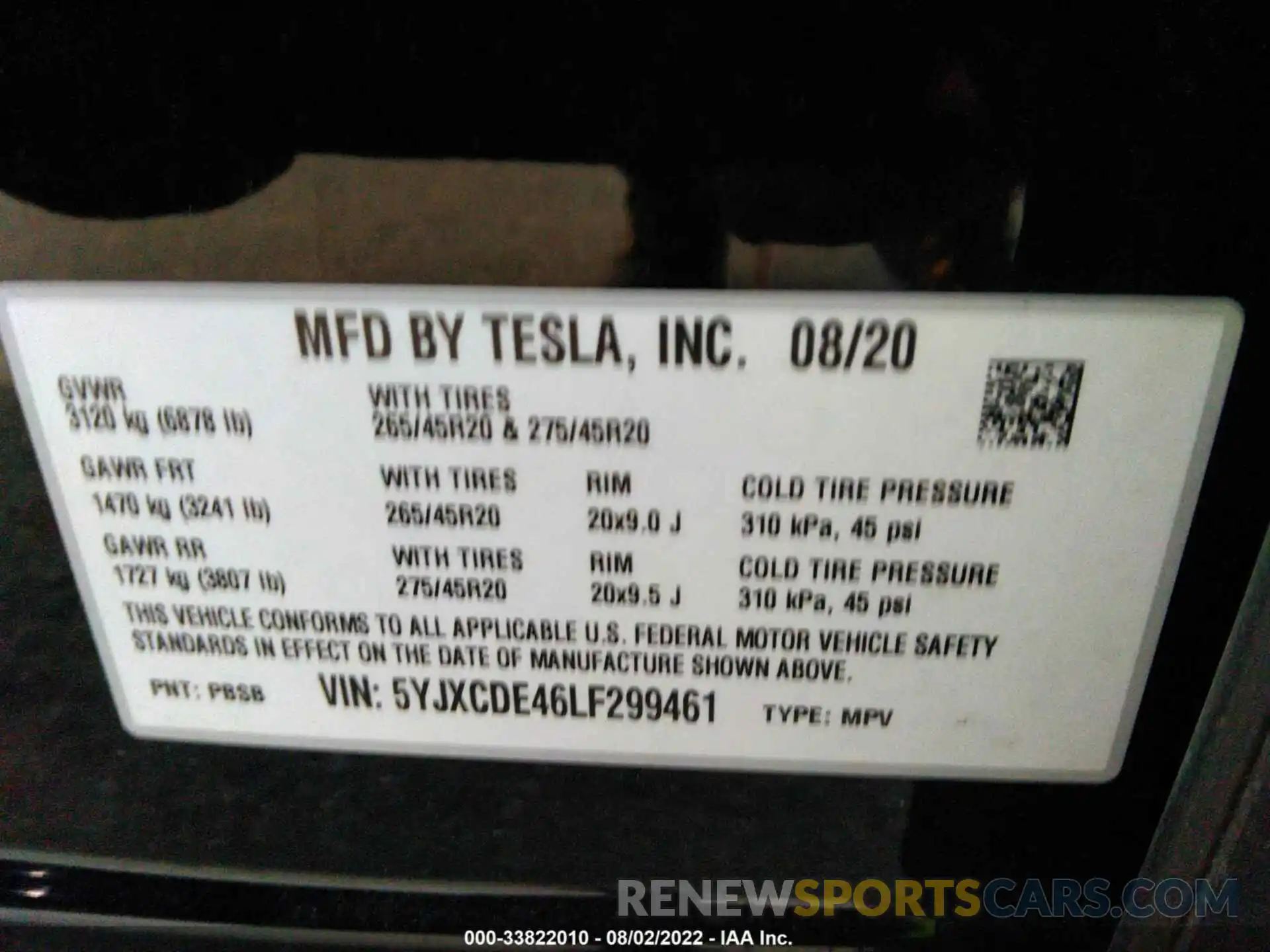 9 Фотография поврежденного автомобиля 5YJXCDE46LF299461 TESLA MODEL X 2020