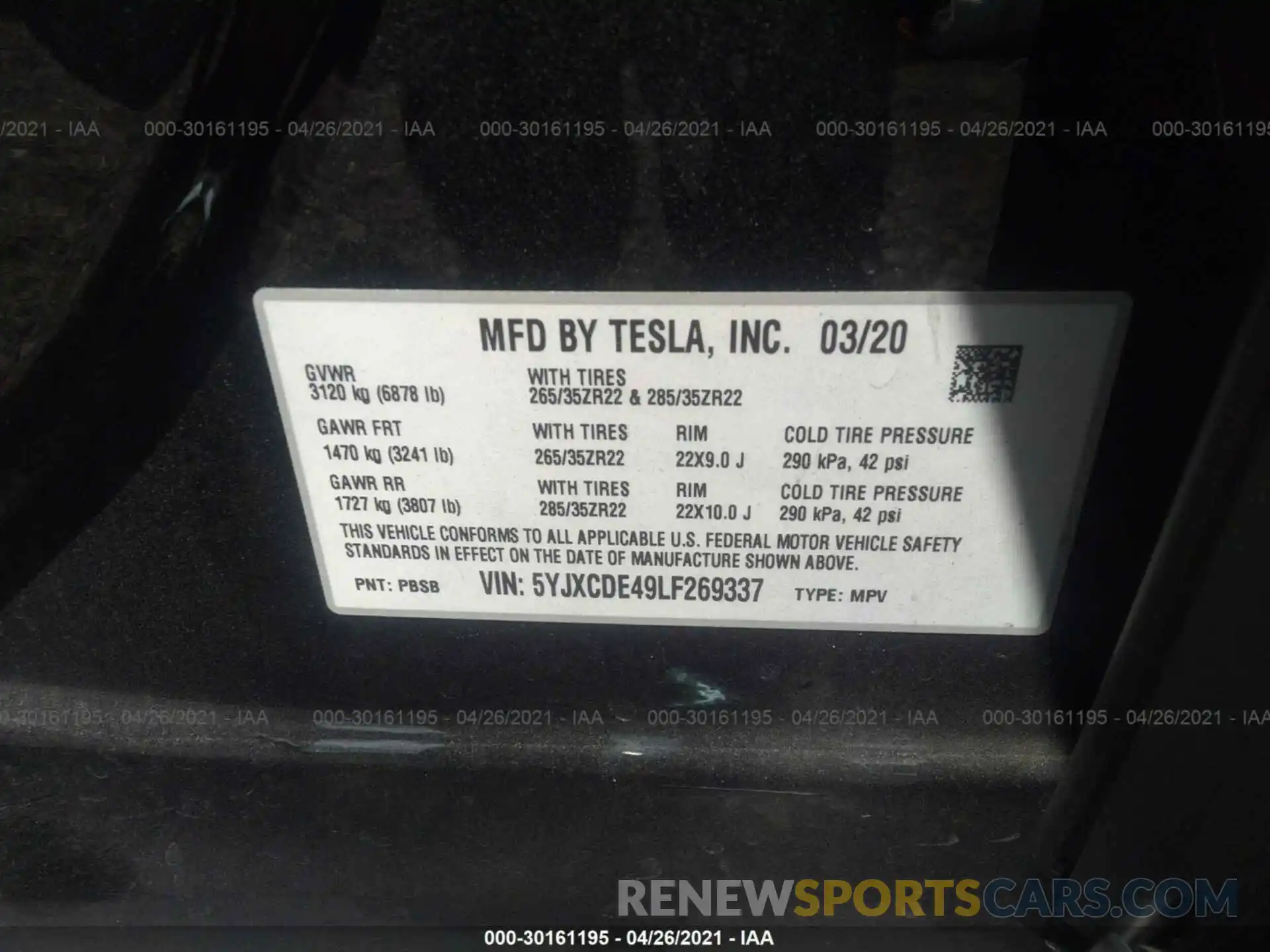 9 Photograph of a damaged car 5YJXCDE49LF269337 TESLA MODEL X 2020