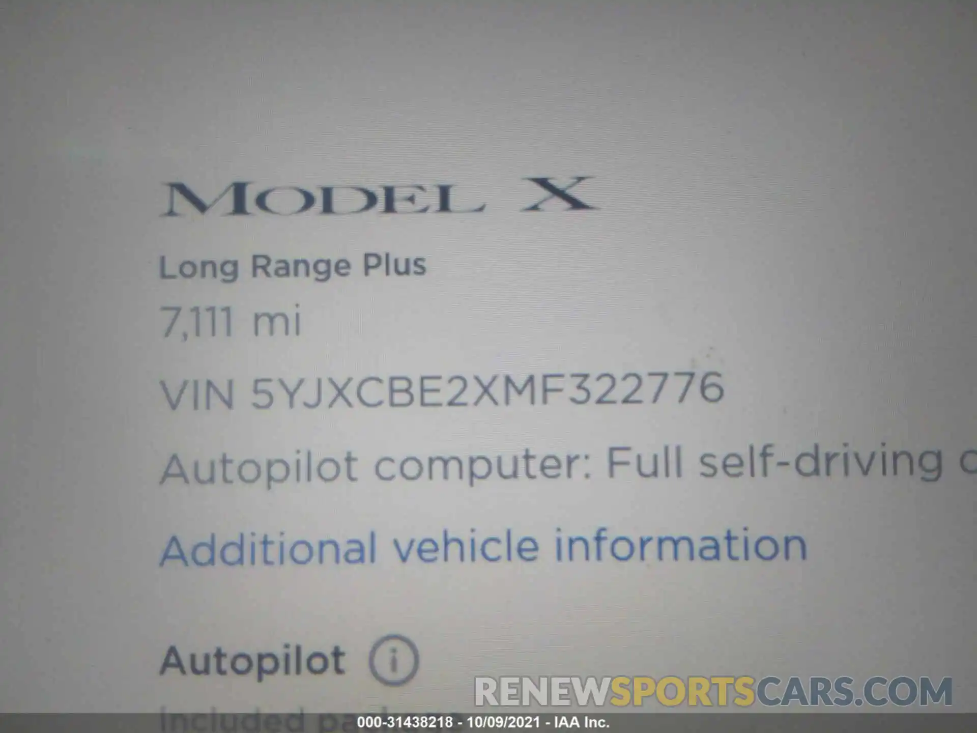 7 Фотография поврежденного автомобиля 5YJXCBE2XMF322776 TESLA MODEL X 2021