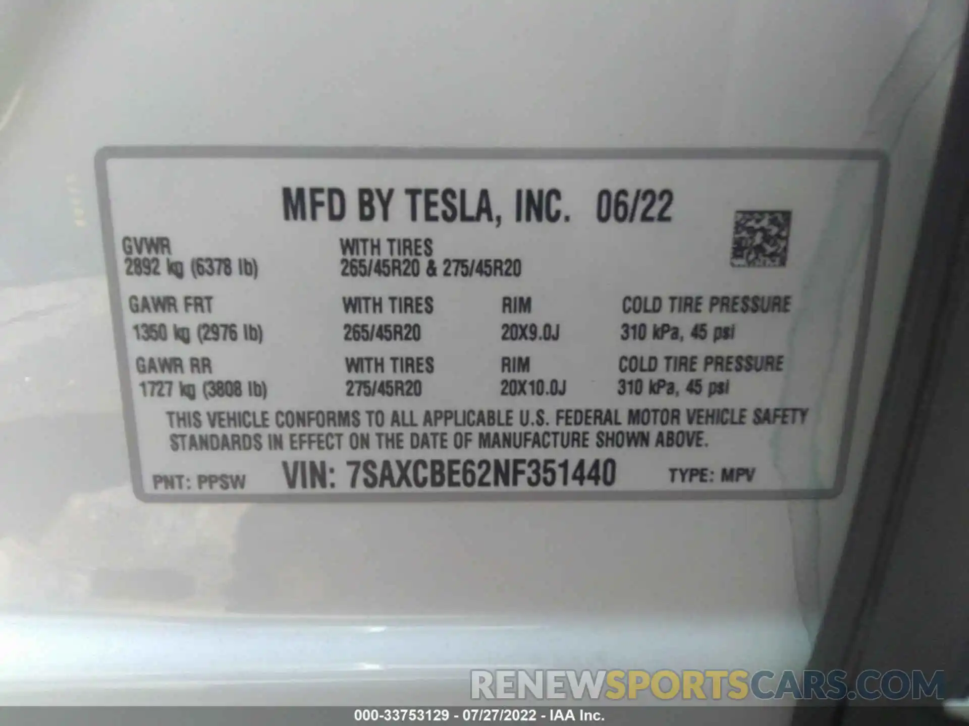 9 Фотография поврежденного автомобиля 7SAXCBE62NF351440 TESLA MODEL X 2022