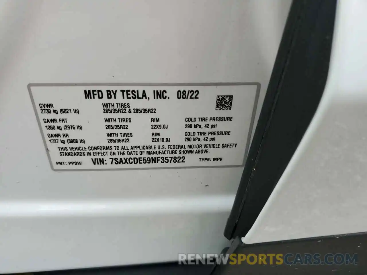 10 Photograph of a damaged car 7SAXCDE59NF357822 TESLA MODEL X 2022