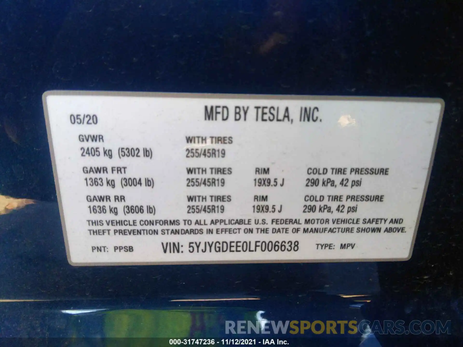 9 Фотография поврежденного автомобиля 5YJYGDEE0LF006638 TESLA MODEL Y 2020