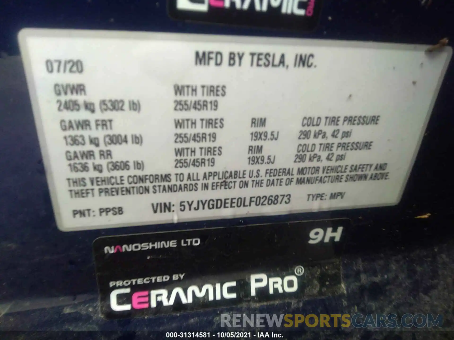 9 Фотография поврежденного автомобиля 5YJYGDEE0LF026873 TESLA MODEL Y 2020