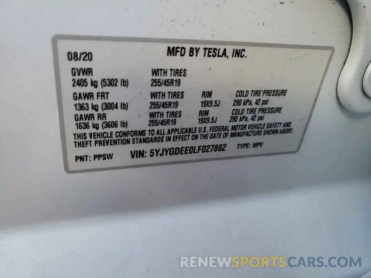 10 Photograph of a damaged car 5YJYGDEE0LF027862 TESLA MODEL Y 2020