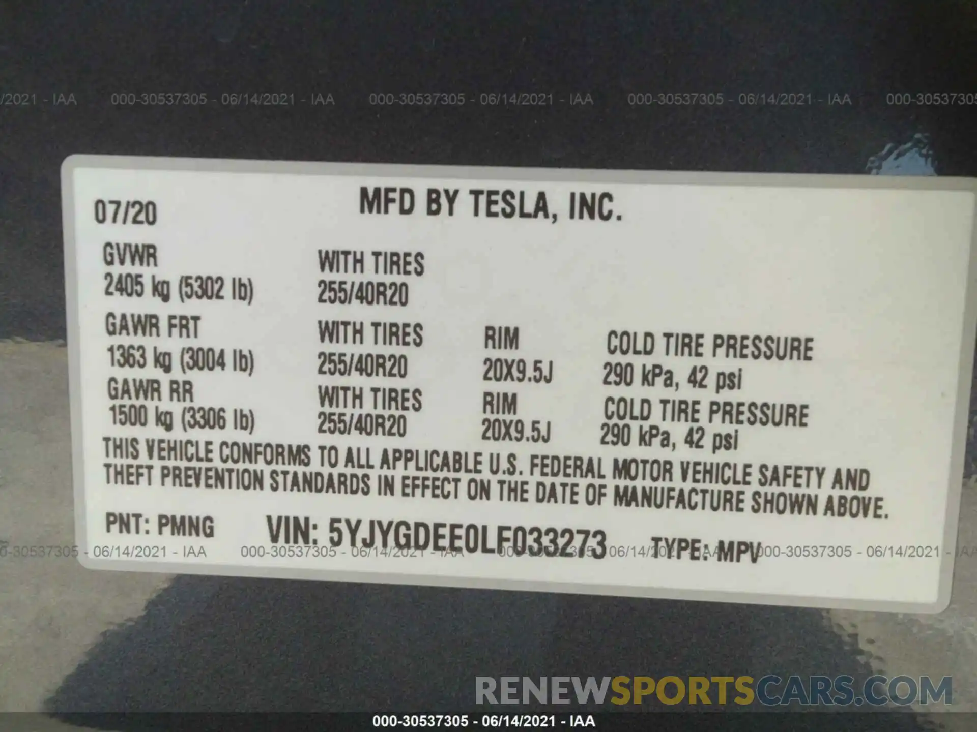 9 Photograph of a damaged car 5YJYGDEE0LF033273 TESLA MODEL Y 2020