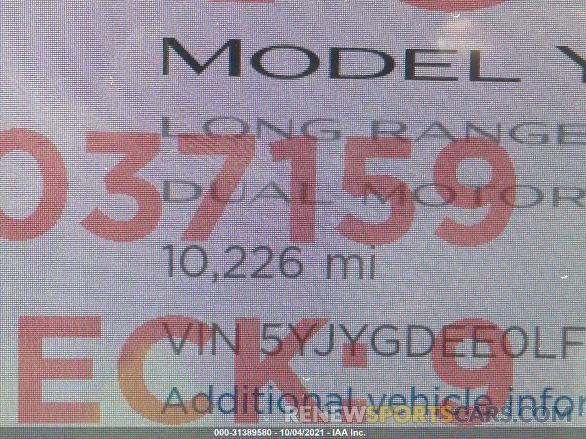 7 Photograph of a damaged car 5YJYGDEE0LF037159 TESLA MODEL Y 2020