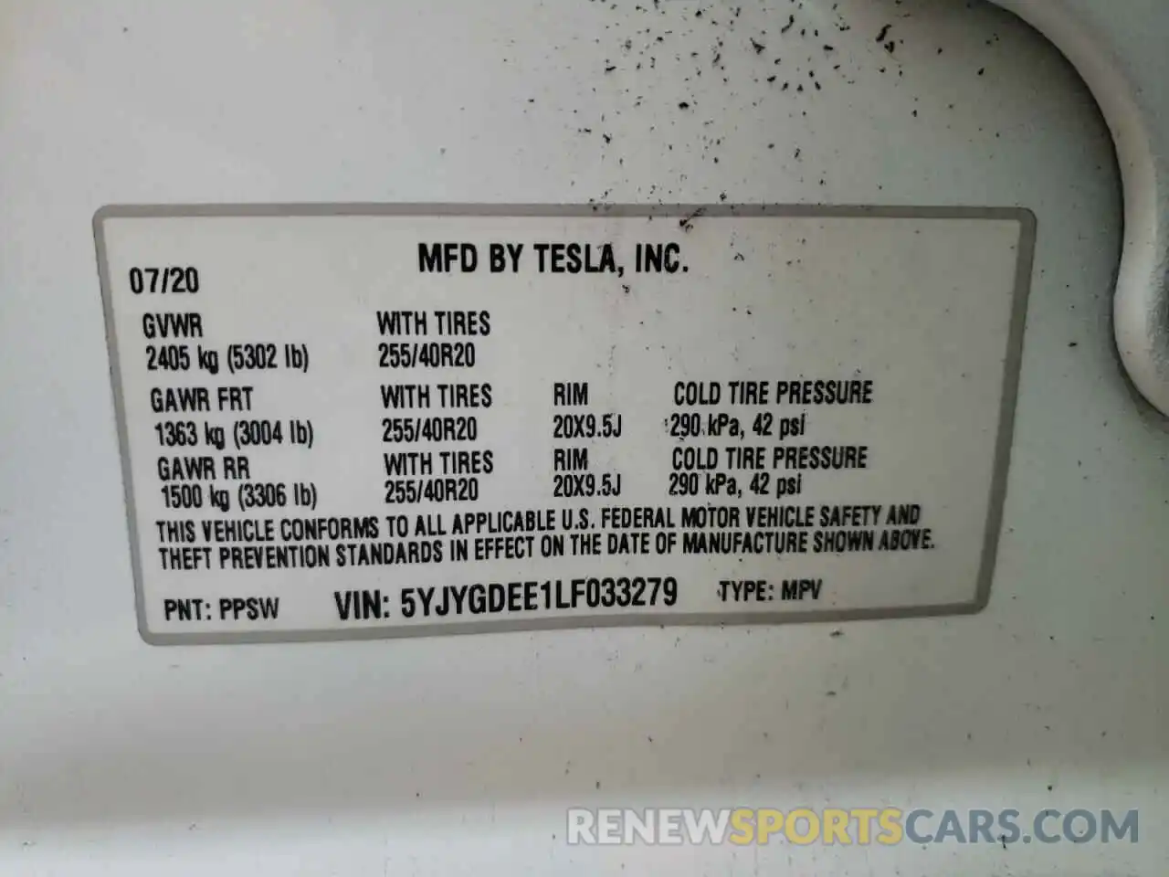 10 Фотография поврежденного автомобиля 5YJYGDEE1LF033279 TESLA MODEL Y 2020