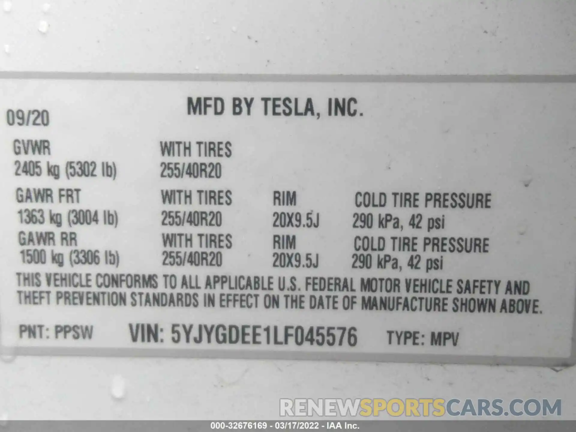 9 Photograph of a damaged car 5YJYGDEE1LF045576 TESLA MODEL Y 2020