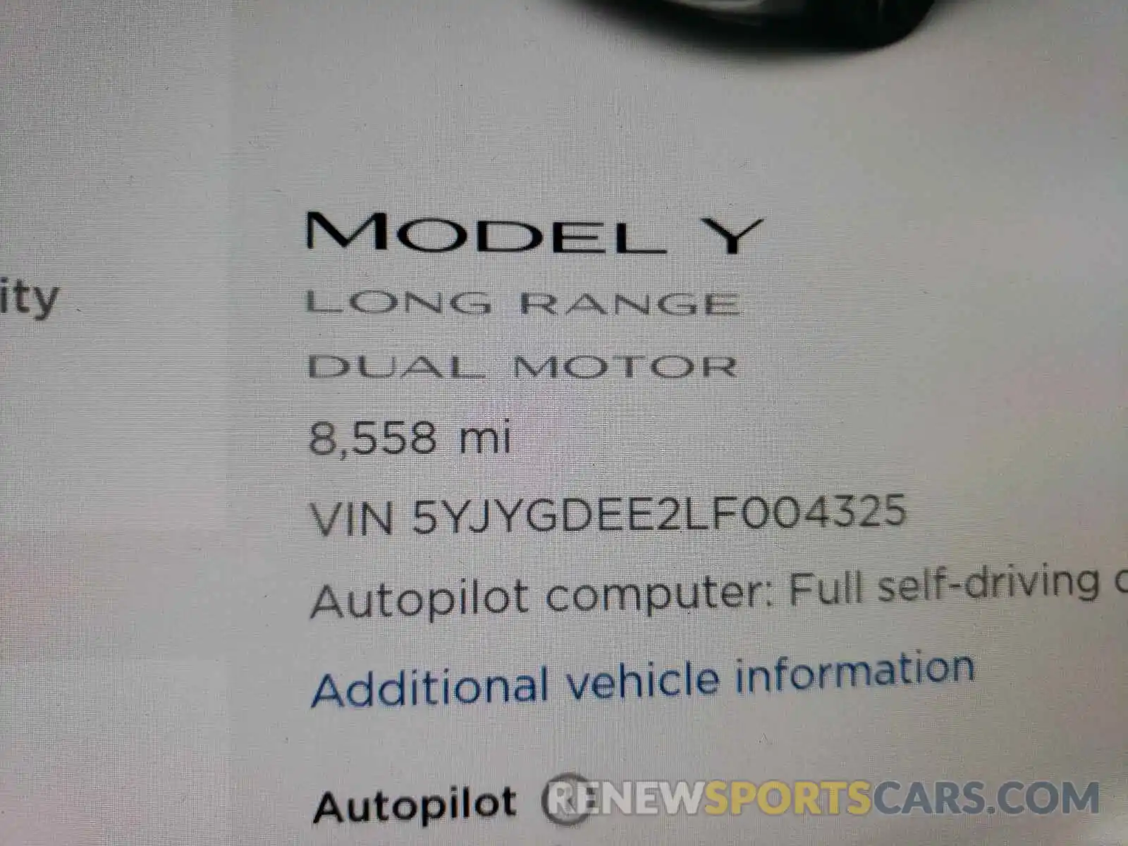 8 Фотография поврежденного автомобиля 5YJYGDEE2LF004325 TESLA MODEL Y 2020