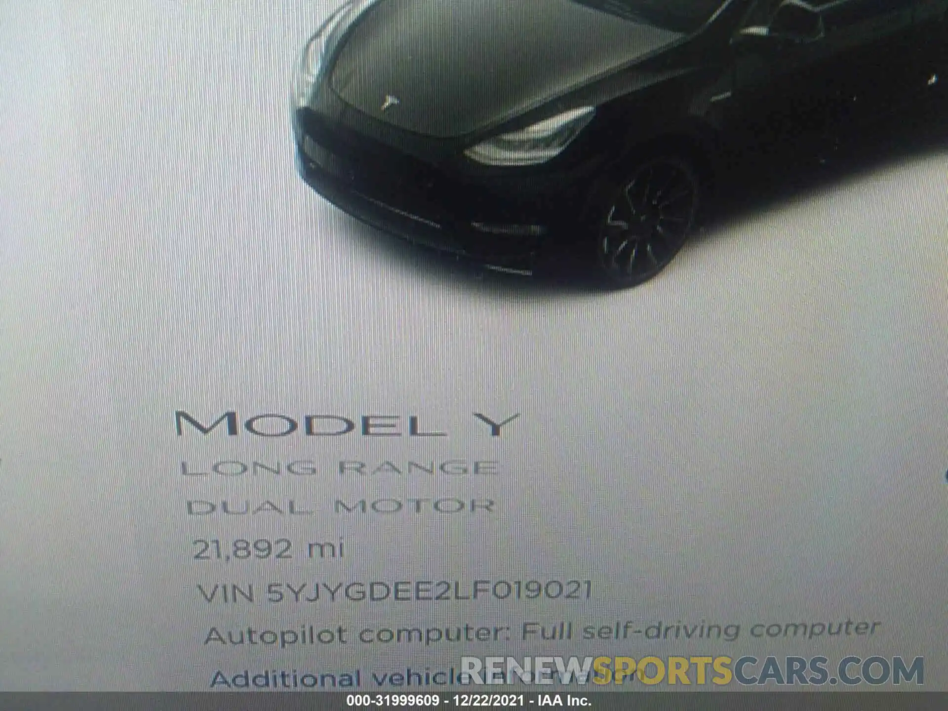 7 Photograph of a damaged car 5YJYGDEE2LF019021 TESLA MODEL Y 2020