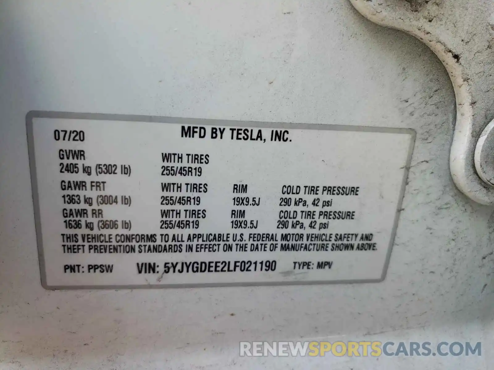 10 Фотография поврежденного автомобиля 5YJYGDEE2LF021190 TESLA MODEL Y 2020