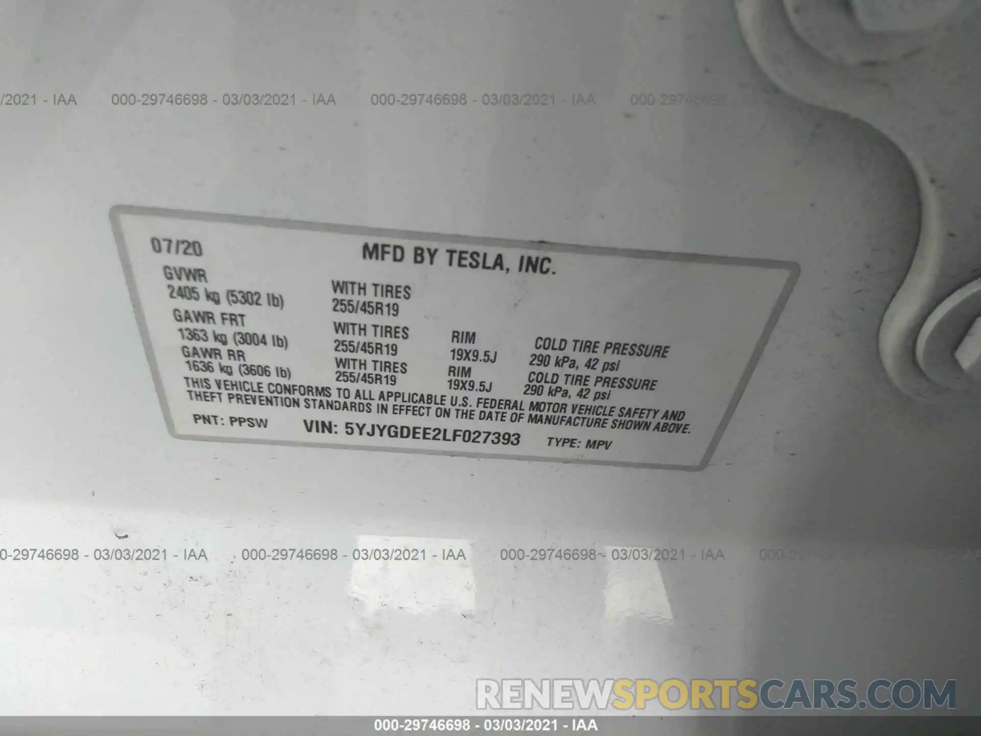 9 Фотография поврежденного автомобиля 5YJYGDEE2LF027393 TESLA MODEL Y 2020