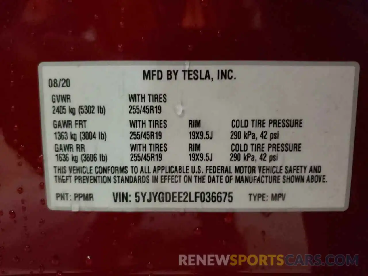 10 Photograph of a damaged car 5YJYGDEE2LF036675 TESLA MODEL Y 2020