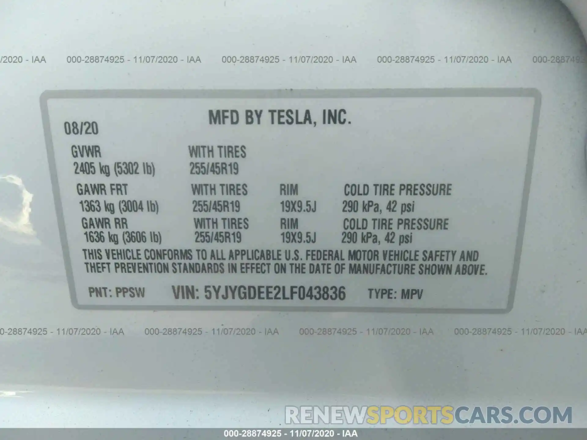 9 Фотография поврежденного автомобиля 5YJYGDEE2LF043836 TESLA MODEL Y 2020