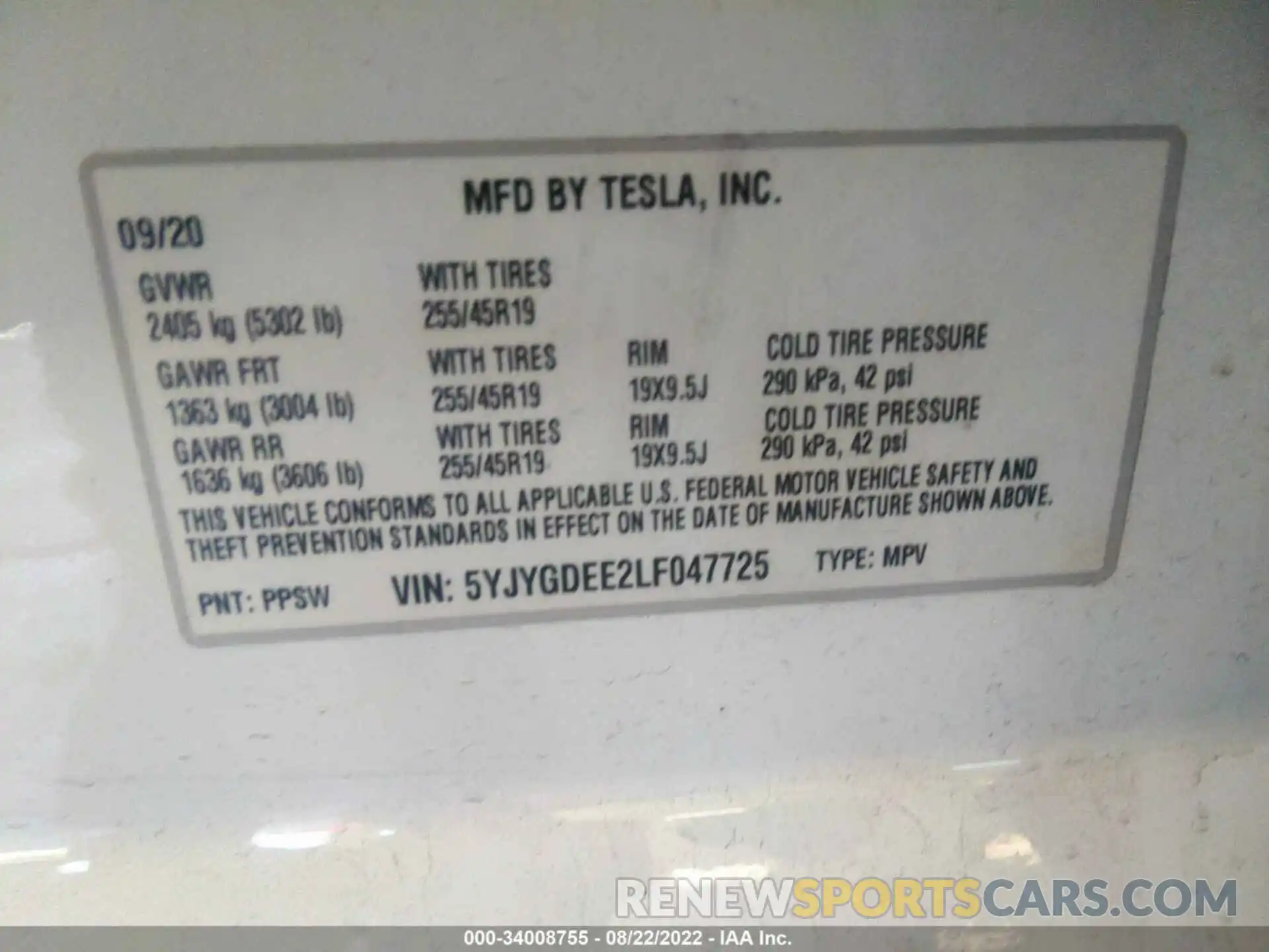 9 Photograph of a damaged car 5YJYGDEE2LF047725 TESLA MODEL Y 2020