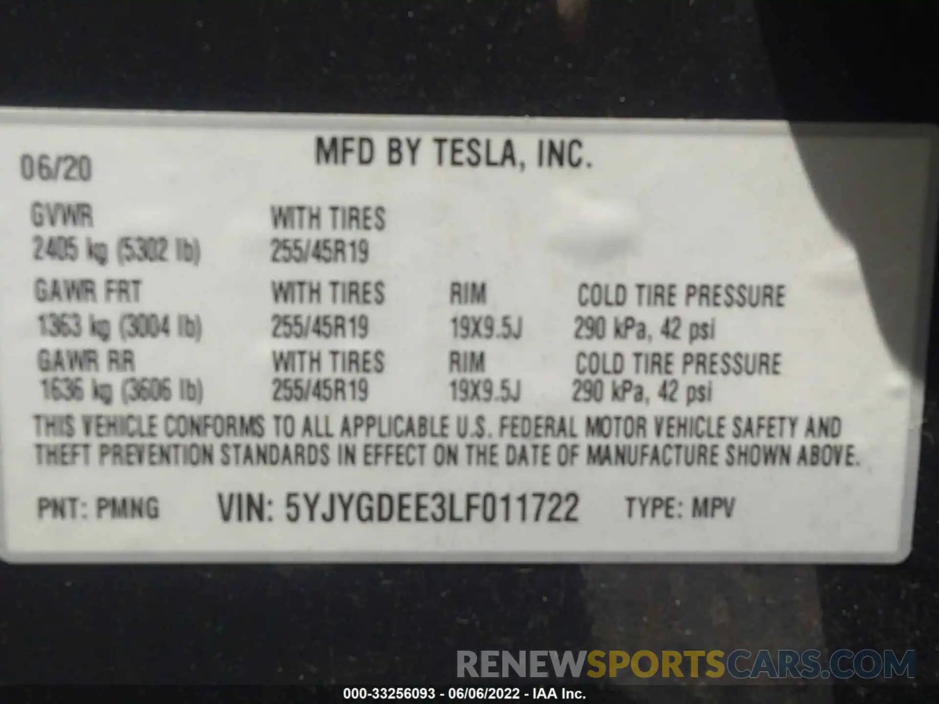 9 Photograph of a damaged car 5YJYGDEE3LF011722 TESLA MODEL Y 2020