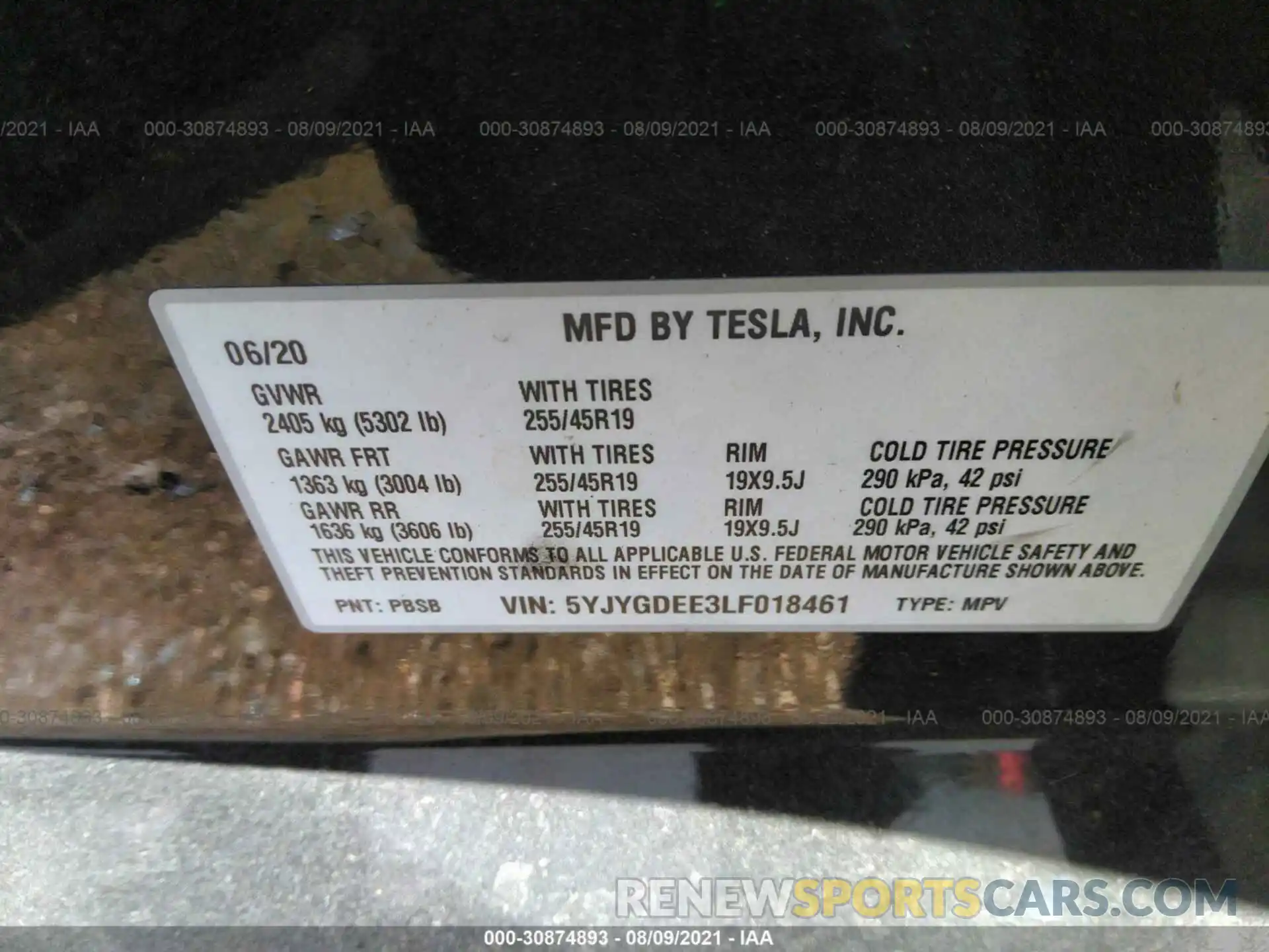 9 Photograph of a damaged car 5YJYGDEE3LF018461 TESLA MODEL Y 2020