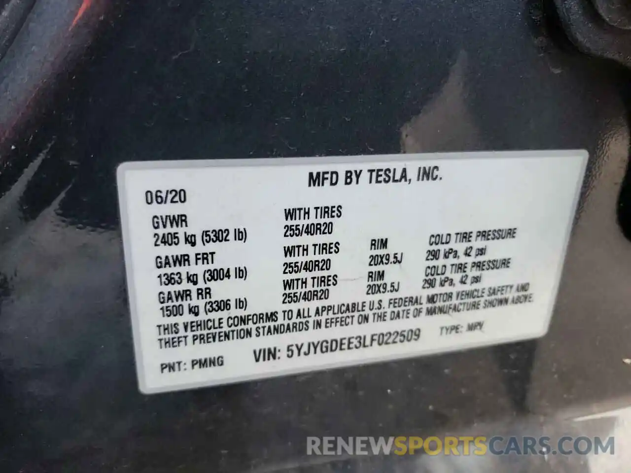 10 Photograph of a damaged car 5YJYGDEE3LF022509 TESLA MODEL Y 2020