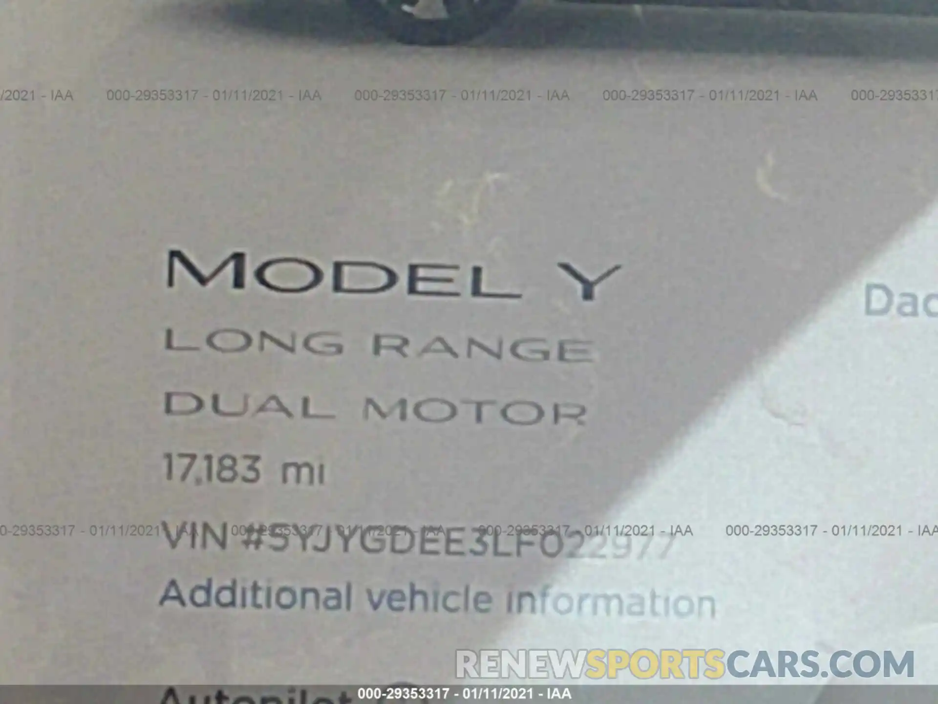 7 Photograph of a damaged car 5YJYGDEE3LF022977 TESLA MODEL Y 2020