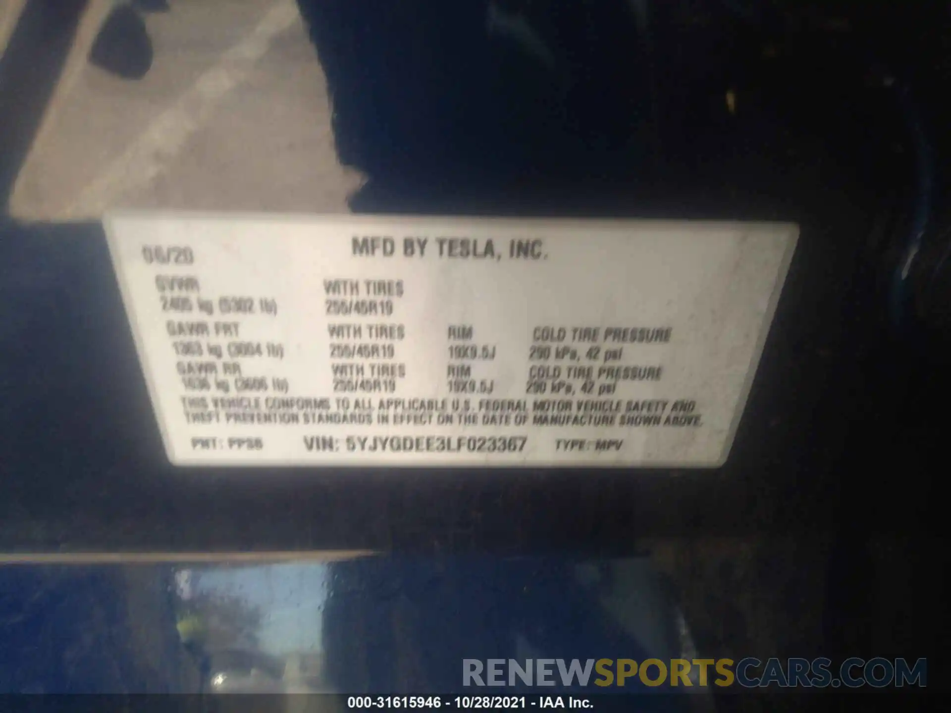 9 Фотография поврежденного автомобиля 5YJYGDEE3LF023367 TESLA MODEL Y 2020