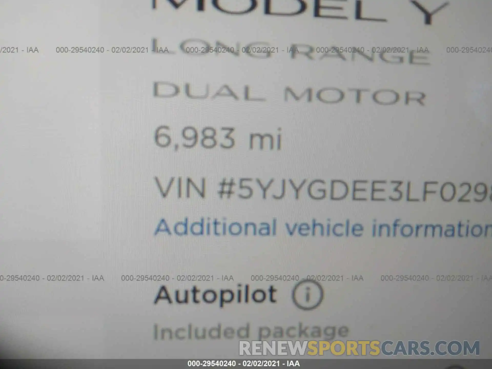 7 Photograph of a damaged car 5YJYGDEE3LF029816 TESLA MODEL Y 2020