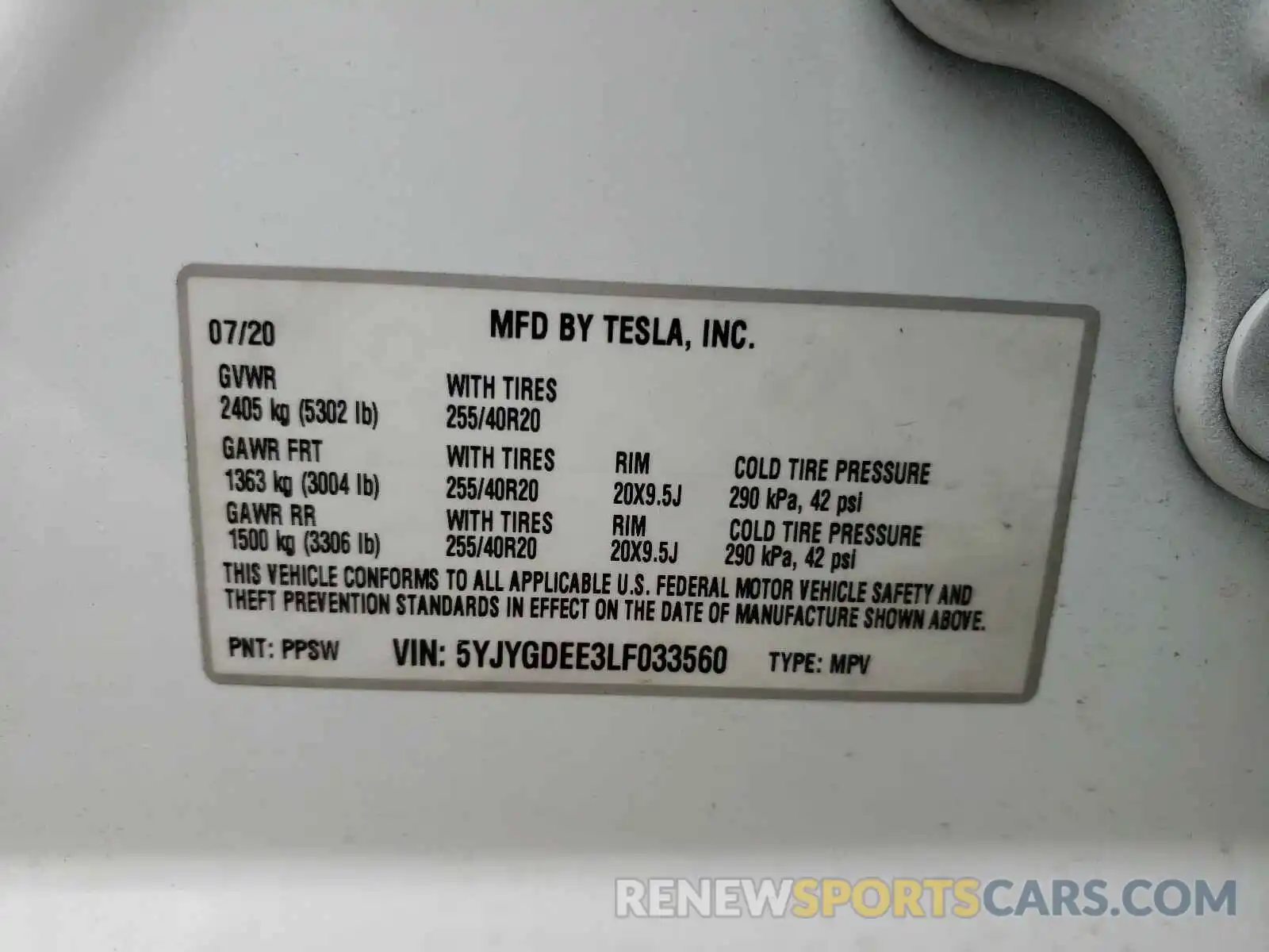 10 Photograph of a damaged car 5YJYGDEE3LF033560 TESLA MODEL Y 2020